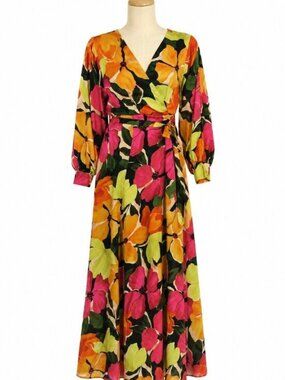 Dress Forum Euphoria Floral Wrap Maxi Dress L NWT